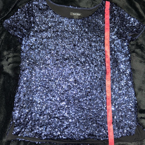 Womens White House Black Market Blouse Sequin Short Sleeve Navy Blue Size M - Picture 5 of 7